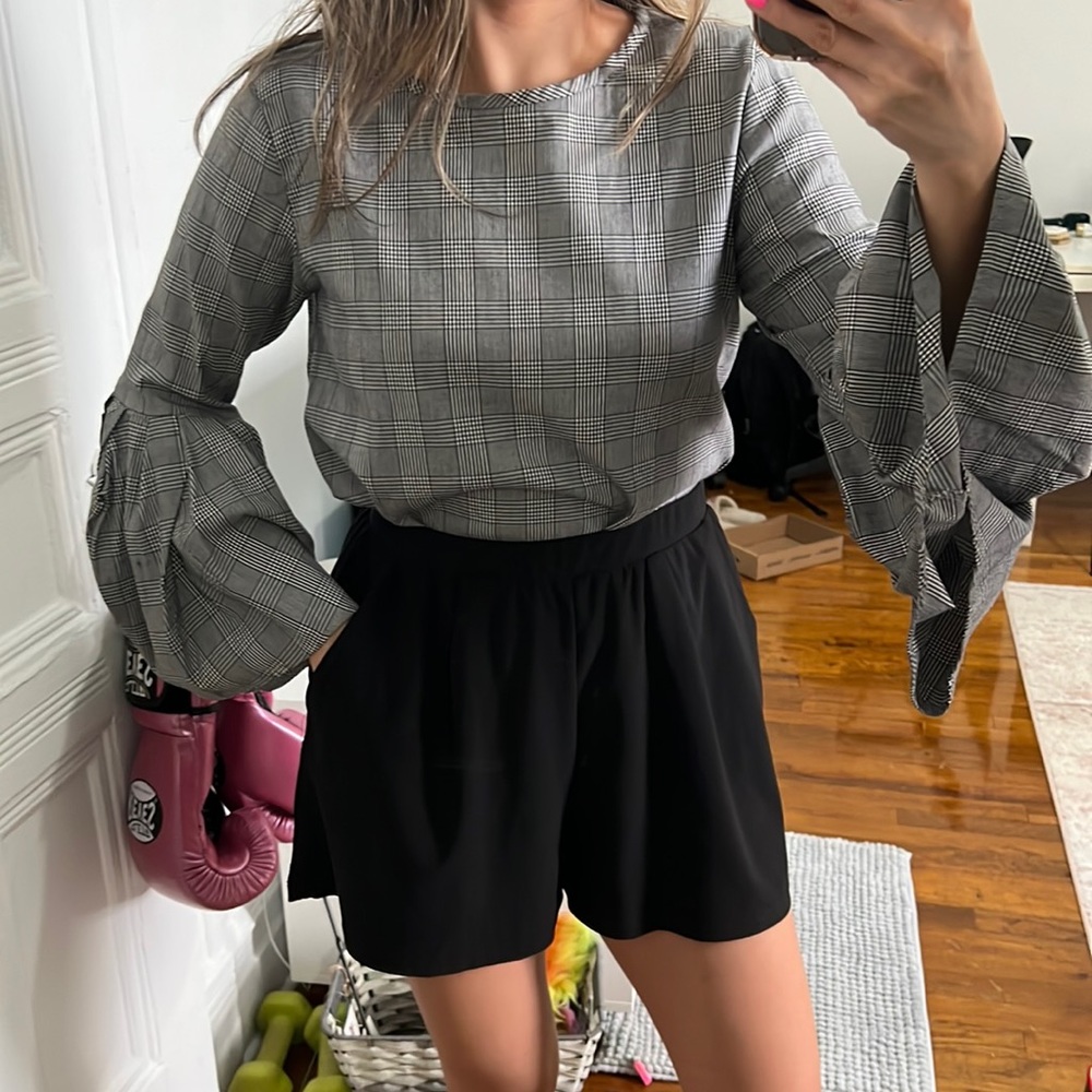 Zara Plaid Puff Sleeve Top, XS